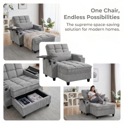 Convertible Sleeper Chair, Pull Out Sofa Bed with Adjustable Backrest & Hidden Storage Armrest, Single Sofa Recliner with USB Charging Port & Cup Holders for Living Room, Bedroom, Gray - color: C-gray-w6