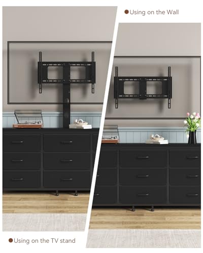 TV Stand with Mount for 32/55/65/75/85 inch TVs, Entertainment Center with 9 Fabric Drawers Dresser Storage, Height Adjustable Media Console - color: Black
