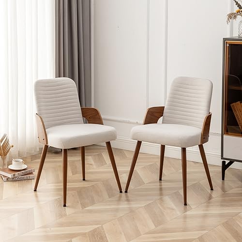 Dining Room Chairs,Mid Century Modern Kitchen Chairs,Upholstered Beige Fabric Accent Chairs,Metal Legs Wooden Desk Chairs Armless and No Wheels for Kitchen Dining Living Room,1PCS - color: Beige Fabric, size: 1PCS