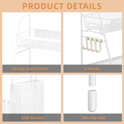 VITVITI 2 Tier Bathroom Countertop Organizer, Vanity Storage Shelf, White | Bathroom Counter Organizer, Vanity Makeup Tray Shelf, Kitchen Spice Rack, Metal Wire Mesh, with Basket Hooks - color: 2 Tier Large White