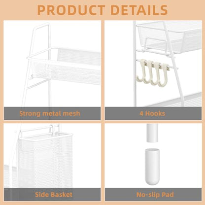 VITVITI 2 Tier Bathroom Countertop Organizer, Vanity Storage Shelf, White | Bathroom Counter Organizer, Vanity Makeup Tray Shelf, Kitchen Spice Rack, Metal Wire Mesh, with Basket Hooks - color: 2 Tier Large White