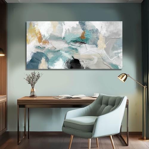 SOUGUAN 캔버스 벽 아트 거실용 추상 그림 그린 벽 장식 홈 데코 청록색 프린트 아트 사무실용 61cm x 121cm - color: 초록색., size: 48"L x 24"W