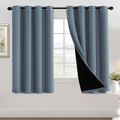 H.VERSAILTEX 100% Blackout Curtains for Bedroom Thermal Insulated Full Blackout Curtains for Living Room Energy Efficiency Window Drapes with Black Liners 1 Panel, 52x63 Inch, Stone Blue - color: Blackout Stone Blue, size: 52"W x 63"L (Pack of 1)