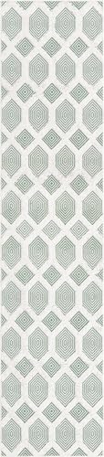 Rugs.com - Sabrina Soto Casa Rug – 12 Ft Runner Green Cotton Textured Runner – Modern Geometric Design, Soft High-Low Pile for Hallways and Entryways - color: Green, size: 2'7" x 12' (Runner)