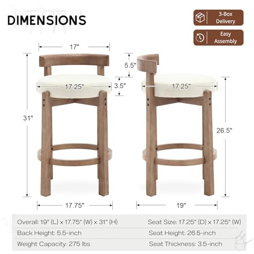 HEAH-YO Mid Century Modern Bar Stools Set of 6, 26.5" Counter Stools with Back, Linen Upholstered Barstools with Solid Wood Legs Bar Chairs for Kitchen Island Dining Room, Beige - color: 26.5" Beige Linen, size: Counter Height - Set of 6