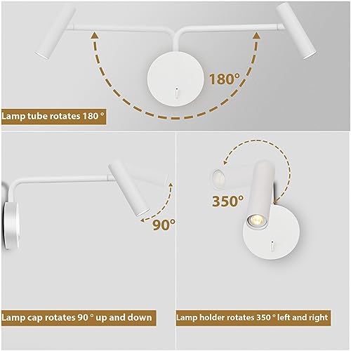 ZEROUNO Wall Mounted Reading Light for Bedroom Hardwired Sconce with Switch on/Off Modern 3000K Bedside Swing Arm Wall Lamp (White) - color: White