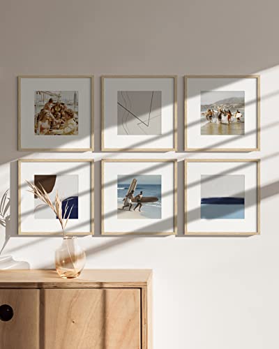 HAUS AND HUES Beige Oak Wood 12x12 Picture Frames - Set of 15, Square Frames with Mat, Modern Gallery Wall Frames for Photos (12x12 in, Beige, Set of 15) - color: Beige Oak, size: 12x12 in, style: Set of 15