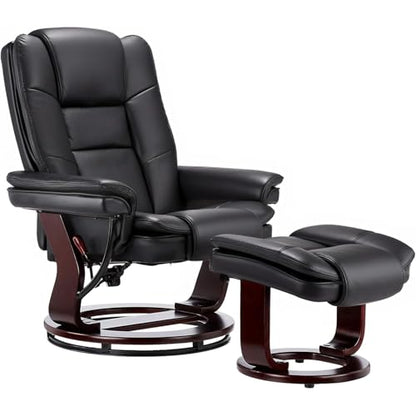 Swivel Recliner Chair with Ottoman Reclining Lounge Sofa Footrest, Set of 1 | 360°Sturdy Wood Base, Soft Faux Leather, Upholstered Ultra-Plush Foam, Modern Armchair, Living Room Bedroom Office Reading - color: Black, size: Set of 1