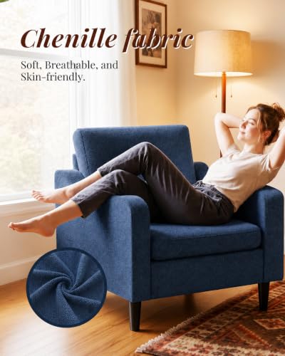 Accent Arm Chair – Navy Blue, Upholstered Scooped Comfy Reading Chair for Living Room, Bedroom, Apartment, Waiting Room - color: Navy Blue, size: 33.1"x29.53"x29.92"(1pcs)