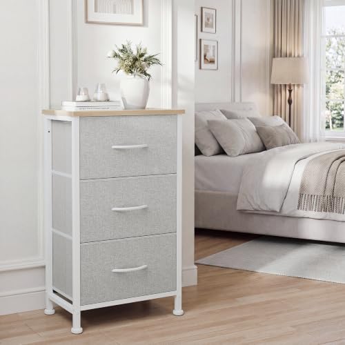 OLIXIS 3 Drawer Dresser for Bedroom, Small Night Stand Chest of Drawers | Bedside Table with Metal Frame, Removable Fabric Bins Storage Organizer for Closet, Light Grey - color: Light Grey