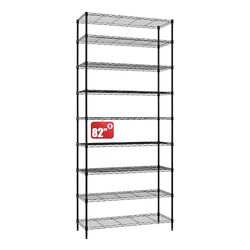 Finnhomy 9-Tier Wire Shelving Unit Adjustable Steel Wire Rack Shelving, 14x36x82 Inches 9 Shelves Metal Storage Rack, Pantry Shelves for Storage, Metal Garage Shelves with NSF Certified, Black - color: Black, size: 14x36x82