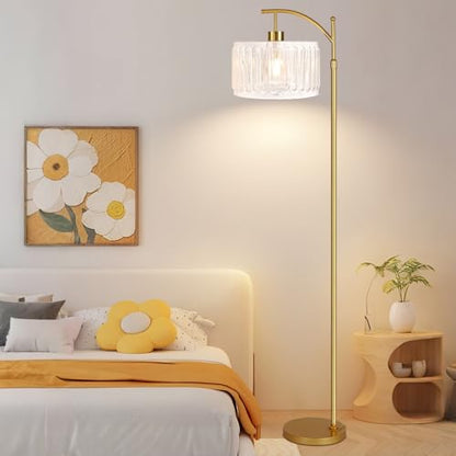 ILLMTW Glass Floor Lamp for Living Room,Bedroom,Gold Dimmable Standing Lamp with Remote,Brass White Tall Lamp Boho Mid Century Modern Floor Lamps Arc Floor Light Lamp Bohemian - size: Floor Lamp-28