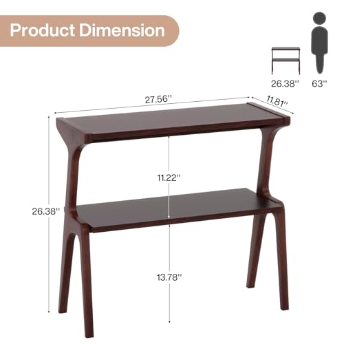 Solid Wood End Table | 2-Tier Side Table with Storage Shelf, Slim Table for Sofa, Living Room, Bedroom, Small Space, Easy Assembly, Burgundy - color: Burgundy