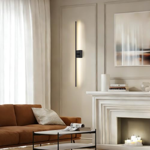 Battery Operated Wall Sconce, 3000K-6000K Dimmable Black Wall Lights with Remote Control, Timable LED Wireless Wall Sconces, 350° Ratate for Bathroom, Living Room, Hallway 39.4 Inch 1 Pack - color: Black, size: 39.4in(1 Pack)