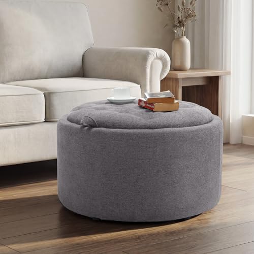 Tbfit Multi-Functional Round Storage Ottoman for Home - No-Assembly Footrest & Seat with Spacious Storage Plush Fabric Design for Living Room, Bedroom, Nursery (Dark Gray) - color: Dark Gray
