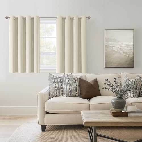 ChrisDowa Birch Blackout Curtains 45 Inches Long 2 Panels for Bedroom | Room Darkening,Light Blocking,Thermal Insulated,Faux Linen,Farmhouse,Grommet,Window Treatment,Drapes,Living Room,52x45 - color: Birch, size: 52"W x 45"L (Pack of 2)
