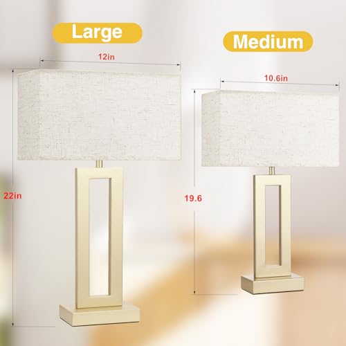 Seealle 22" Tall Bedroom Lamps for Living Room - Touch Gold Bedside Lamps with USB C+A, 3 Way Dimmable Lamp for Nightstand, Modern Night Stands Lamps for End Tables(Beige&Gold) - color: C. Beige&Gold, size: Large(22in)