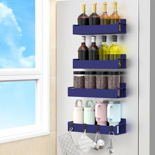 4 Pack Magnetic Spice Rack Organizer for Refrigerator and Oven, Dark Blue Fridge Organizers and Storage for Kitchen - color: Dark Blue, size: 4 Pack