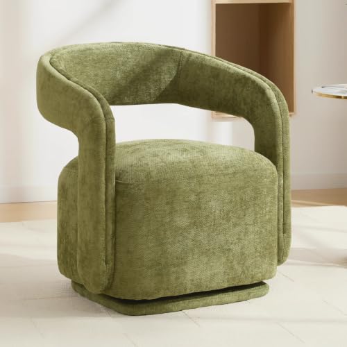YaFiti Modern Swivel Accent Chair 1 pcs, Round Barrel Armchair, Light Green | Chenille Fabric, 22” Widen Seat, Solid Wood Frame, 250lbs Capacity, Barrel Club Chair, Upholstered Armchair for Living Room - color: Light Green