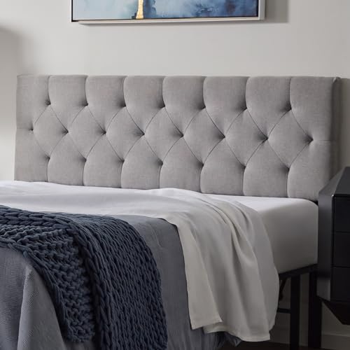 Lucid Mid-Rise Upholstered Headboard - Diamond Tufted - Padded Polyester - Adjustable Height from 34” to 46” - Easy Assembly - Bed Frame or Wall Mount - Sturdy - Stone - Full / Full XL Size - color: Stone, size: Full/Full XL
