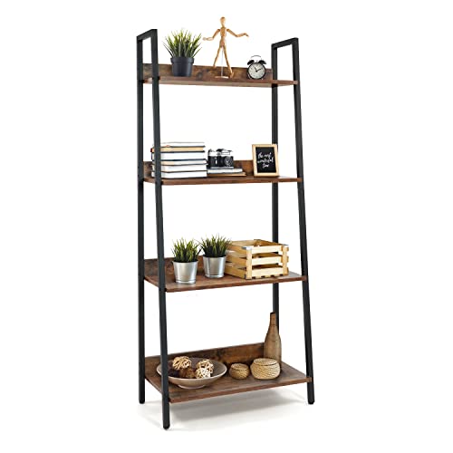 CAPHAUS 4 Tier Ladder Bookshelf, 24 Inch Width Free Standing Shelf, Bookcase Shelf Storage Rack Organizer, Industrial Book Shelves for Home Office, Living Room, Kitchen, Rustic Oak, Vintage Shelves - color: Rustic Oak, size: 4-Tier