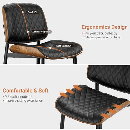 YaFiti Mid Century Upholstered PU Leather Dining Chairs Set of 2, Black | Ergonomic Walnut Backrest, Upholstered Waterproof PU Leather Seat, Stable Metal Legs, Adjustable Footpads, Apartment Friendly - color: Black Lozenge