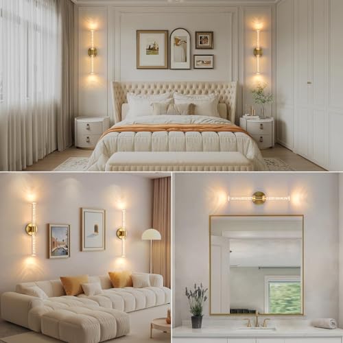 Battery Operated Wall Sconces Set of 2, Gold 20'' Rechargeable Crystal Bubble Wall Sconce with Remote Control, 3000K-6000K Dimmable LED Wireless Wall Lights for Living Room Bedroom Hallway - color: Gold