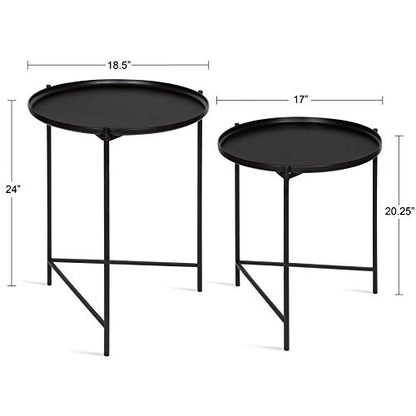 Kate and Laurel Ulani Set of 2 Nested Round Metal End Tables, Black - color: Black