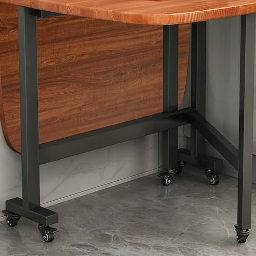 Multifunction Table Drop Leaf Dining Table - 47" Wooden Foldable Kitchen Table with 6 Wheels (Brown) - color: Brown