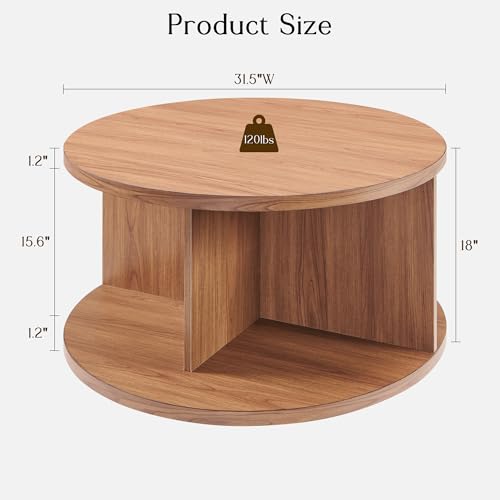 32" Modern Round Coffee Table, for Living Room, Dark Grain | Wood Circle Center Table, 4 Open Storage Cubbies, Cross Support Structure, Small Cocktail Table for Apartment - color: Dark Grain