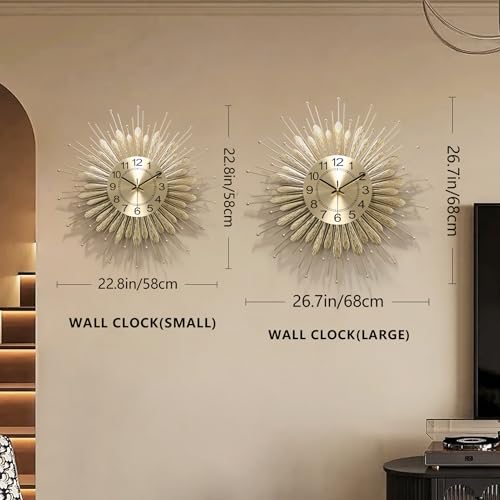 27" Gold Mid Century Modern Wall Clock，Battery Operated Decorative Decorative Metal Wall Clock for Living Room/Bedroom/Office/Bathroom Wall Art&Clocks - size: 27inch-Light