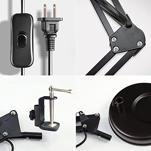 PowerKing Metal Swing Arm Desk Lamps, Adjustable Architect Lamp, Black | Metal Material, Adjustable & Flexible, Fits E26 E27 Bulbs, 2-in-1 Design, Eye-Caring Reading Light, for Home & Office - color: Black