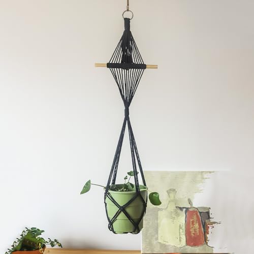 4 Pack Macrame Plant Hangers Indoor Up to 10 inch Pot, Boho Hanging Planters, Plant Holder with 8Pcs Stainless Steel Hooks(4Pcs Black Hanger) - color: 4pcs Black Hanger