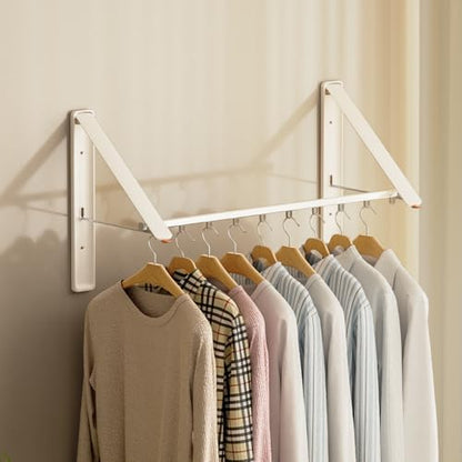 Clothes Drying Rack, Laundry Room Wall Mounted Retractable Clothes Hanger Drying Rack, Laundry Clothing Drying Rack Folding Indoor or Outdoor, Aluminium Dryer, 2pcs(White with 80cm bar) - color: White 2 Pack With Rod