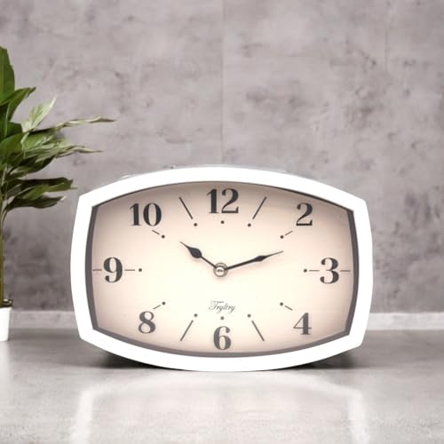 Small Wall Clock Silent Retro Rectangular Clock White Rectangle | Metal wall clocks battery operated Old Design Style for Kitchen, Living Room or Office - color: White