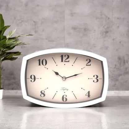 Small Wall Clock Silent Retro Rectangular Clock White Rectangle | Metal wall clocks battery operated Old Design Style for Kitchen, Living Room or Office - color: White