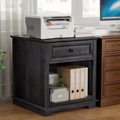 Lateral File Cabinet 3 Drawer File Cabinet with Charging Station, Printer Stand with Open Adjustable Storage Shelves, Lateral Filing Cabinet for Home Office, Black - color: Black