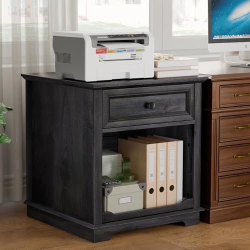 Lateral File Cabinet 3 Drawer File Cabinet with Charging Station, Printer Stand with Open Adjustable Storage Shelves, Lateral Filing Cabinet for Home Office, Black - color: Black