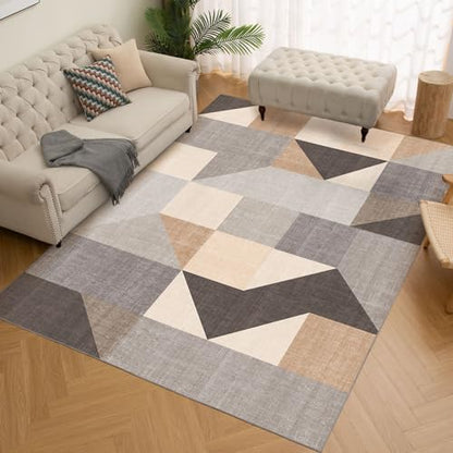 HOMFINE Washable Modern Area Rug - Geometric Style 8x10 Rugs for Living Room, Bedroom, Machine Washable Rug Soft Non Slip Non Shedding Area Rug - Grey Brown, 8'x10' - color: Grey/Brown, size: 8' x 10' (Rectangular)