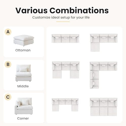 Cloud Couch Modular Sectional Sofa,82.68" L Shaped Couch,Down Filled Convertible Wide Seater, 2 Seater+Ottoman for Living Room Set,Covers Washable&Replaceable,White - color: White, size: 2 Seat &Ottoman