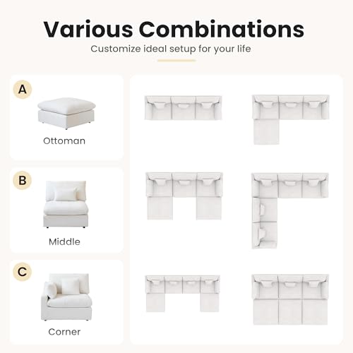 Cloud Couch Modular Sectional Sofa,119.29" L Shaped Couch, Oversized Down Filled Convertible Wide Seater,3 Seater with 1 Ottoman for Living Room Set, Covers Washable&Replaceable,White - color: White, size: L Shaped Seater
