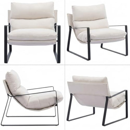 Set of 2 Modern Accent Chair, Chenille Living Room Chair, Beige | Comfy Armchairs, Upholstered Lounge Armchair, Removable Seat Cushion, Black Metal Frame, For Reading Room, Bedroom, Balcony - color: Beige, size: 2PCS