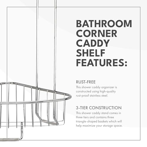 ToiletTree Products Stainless Steel Floor Shower Caddy - Corner Caddy Shelf for Bathroom and Bath Storage - Rust-Proof Caddy for Shampoo, Soap, and More