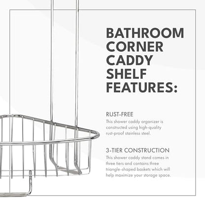 ToiletTree Products Stainless Steel Floor Shower Caddy - Corner Caddy Shelf for Bathroom and Bath Storage - Rust-Proof Caddy for Shampoo, Soap, and More