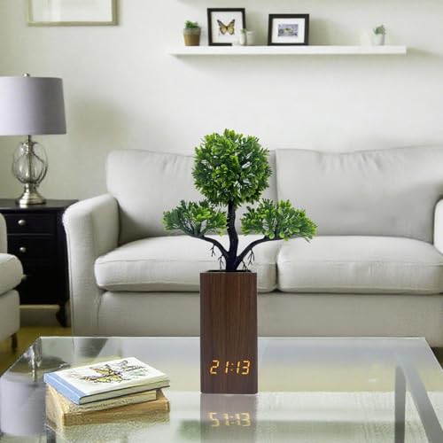 Fake Plant Electronic Clock，Creative Digital Alarm Clock，Funny Office Desk Sign，Alarm Clock for Bedroom，Suitable as a Gift for Colleagues and Friends - color: Brown