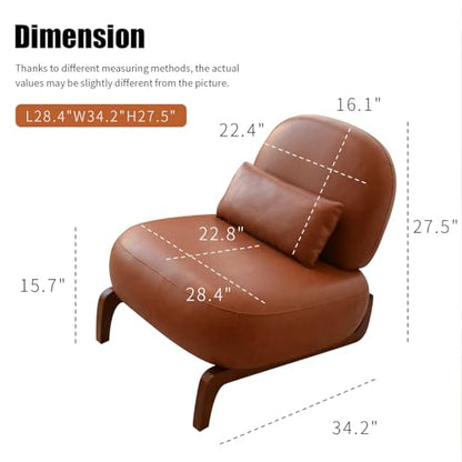 Brown Faux Leather Slippers Chair with Solid Wooden Legs | Low Armless Accent Chair with Soft Cushion, Comfy Upholstered Side Chairs for Living Room, Bedroom, Balcony or Reading Room - color: Brown