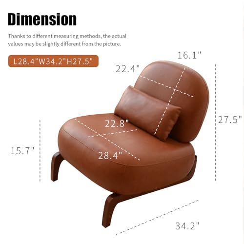 Brown Faux Leather Slippers Chair with Solid Wooden Legs | Low Armless Accent Chair with Soft Cushion, Comfy Upholstered Side Chairs for Living Room, Bedroom, Balcony or Reading Room - color: Brown