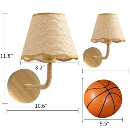 Set of Two Stick-On Hand Woven Wall Sconces, Battery Operated Wireless Wall Sconces with Remote Controlled, Adjustable Brightness Living Room Wall Decor(E26 Bulb Included) - size: Stick-on (2 Pack)