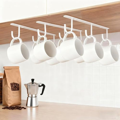 3pcs Mug Hooks,Under Cabinet Mug Holder, Coffee Cups Hook,Mug Hanger Organizer Rack with 9 Hooks for Displaying Mugs, Cups and Kitchen Utensils (White) - color: White