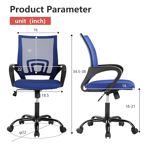 PayLessHere Office Computer Chair Ergonomic Cheap Desk Chair Adjustable Comfortable Mid Back Task Rolling Swivel with Lumbar Support for Home Office (Pack of 1, Blue) - color: Blue, style: pack of 1